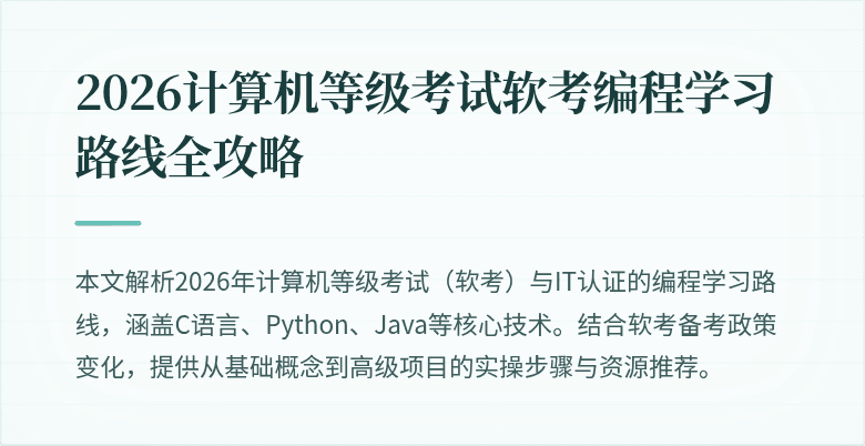 2026计算机等级考试软考编程学习路线全攻略