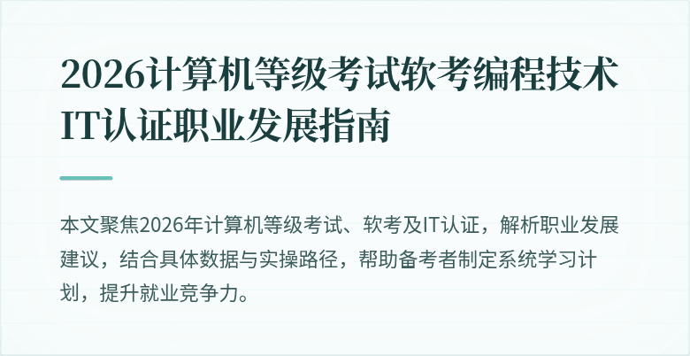 2026计算机等级考试软考编程技术IT认证职业发展指南