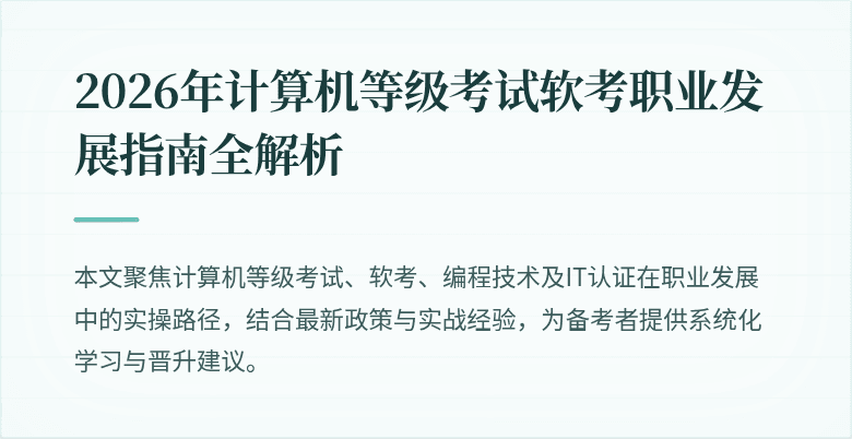 2026年计算机等级考试软考职业发展指南全解析