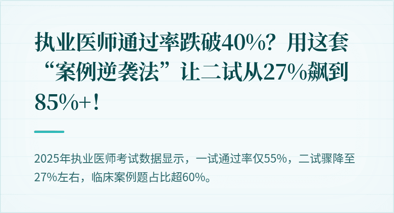 执业医师通过率跌破40%？用这套“案例逆袭法”让二试从27%飙到85%+！