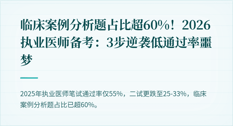 临床案例分析题占比超60%！2026执业医师备考：3步逆袭低通过率噩梦