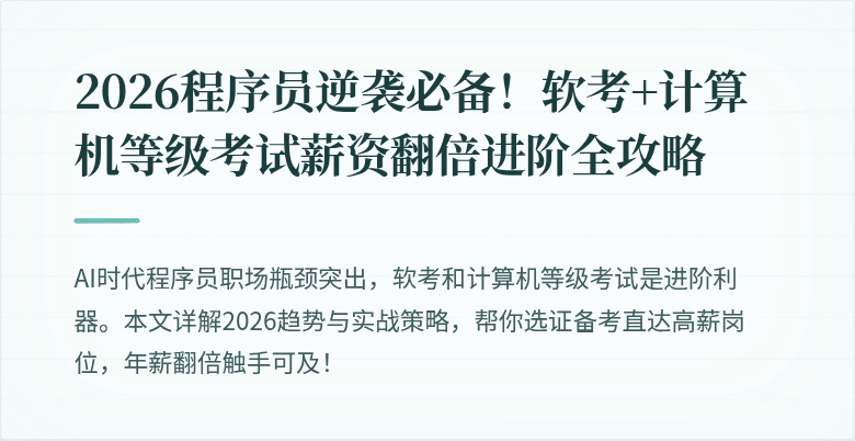 2026程序员逆袭必备！软考+计算机等级考试薪资翻倍进阶全攻略