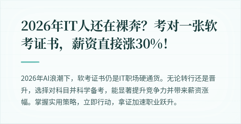 2026年IT人还在裸奔？考对一张软考证书，薪资直接涨30%！