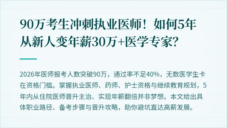 90万考生冲刺执业医师!如何5年从新人变年薪30万+医学专家?