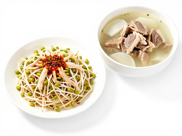 绿豆芽凉拌鸡丝，萝卜牛腩汤，绿色食品控量豆瓣酱食谱