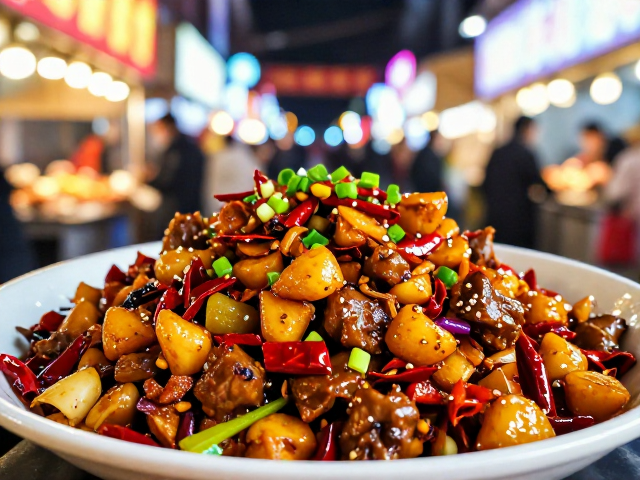 成都夜市必吃，二荆条煵炒红油兔丁，麻辣鲜香超下饭