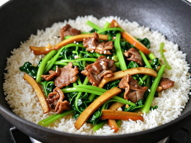 叶菜豆干兔肉的热锅快炒技巧