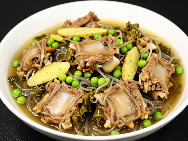 酸菜排骨炖豌豆粉，加泡姜小茴香煸炒，鲜香入味不腻人