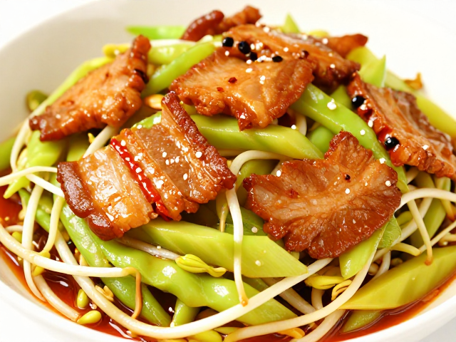 青笋豆芽与红油肉片的口感平衡