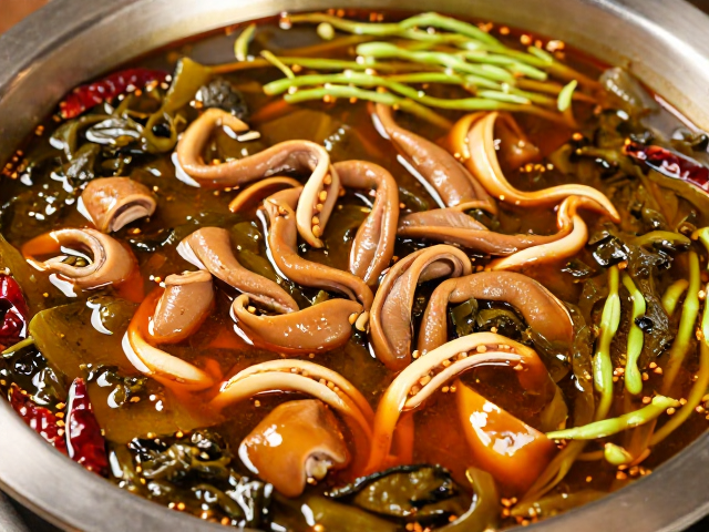 酸菜鸭肠红油火锅，辣椒草果提香，四季豆鱼类活鲜做法全解析