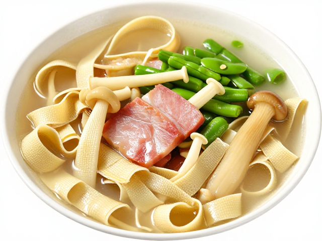 山奈竹荪豆皮汤，午餐肉四季豆入菜，去膜鸡肉更嫩滑无异味