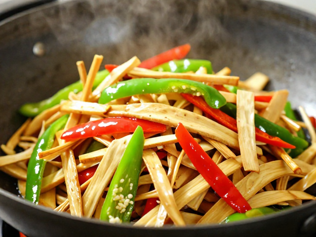 餐馆后厨秘密，干笋配青红椒快炒，家常美味显专业