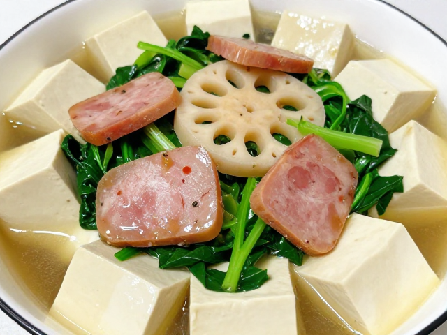 叶菜嫩豆腐的嫩滑与鲜味融合
