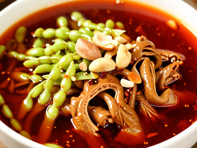秘制怪味红油配方，搭配坚果青笋泡豇豆，鸡肉鸭肠美味升级