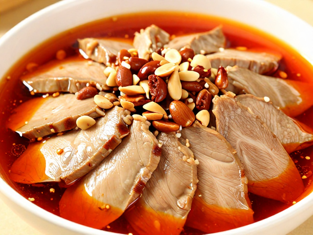 家庭版夫妻肺片，鸡胸肉去膜去筋，红油拌鸭肠配坚果更香