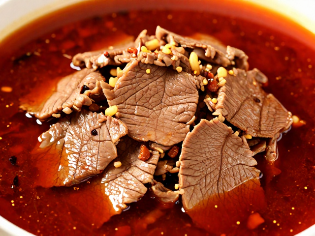 正宗乐山小吃红油水煮牛肉，泡姜去腥，怪味多味并重