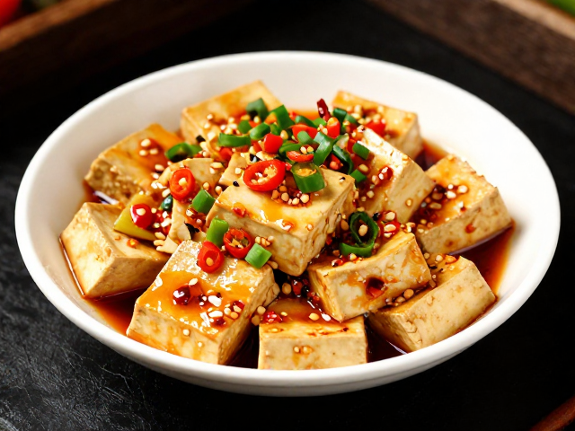 乐山小吃风味拌豆腐，刀口辣椒提香，鲜味收口绝配