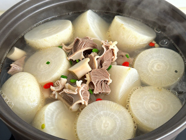 有机萝卜牛腩汤的炖煮与搭配