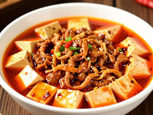 麻婆豆腐与水煮牛肉，薄厚勾芡与红油炼制，让肉丝嫩滑