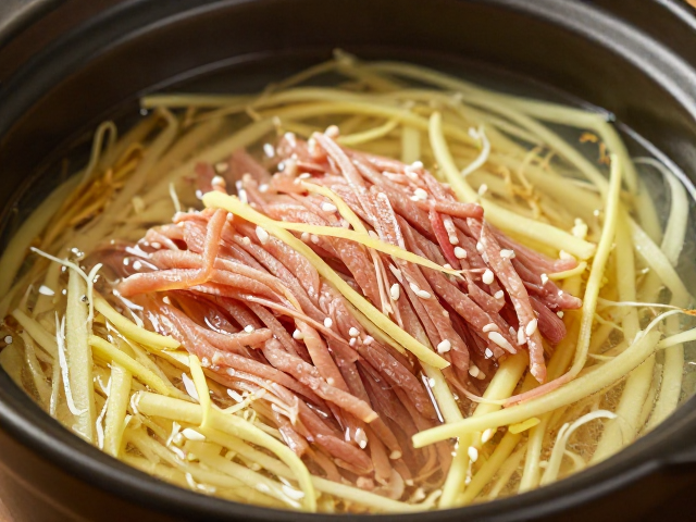 家常泡姜肉丝秘诀，肉切细长、砂锅慢炖，火候定成败
