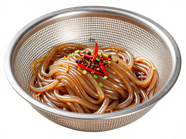 川北凉粉正宗拌法，善用辣椒花椒提味，漏勺沥水是关键，口感爽滑