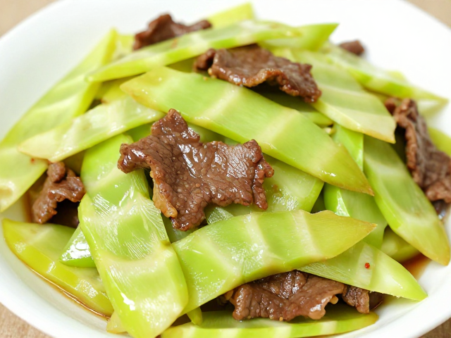 家常味食材搭配，青笋炒牛肉配豆类，掌握码味上浆关键
