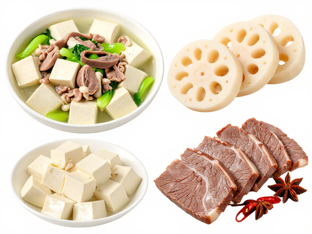 家常杂肉炖豆腐，嫩豆腐泡青菜平菇莲藕，牛肉腰片切片配干辣椒八角