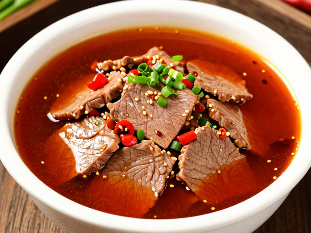 内江人最爱的水煮牛肉，重泡椒提味，酸辣口感传承下河帮