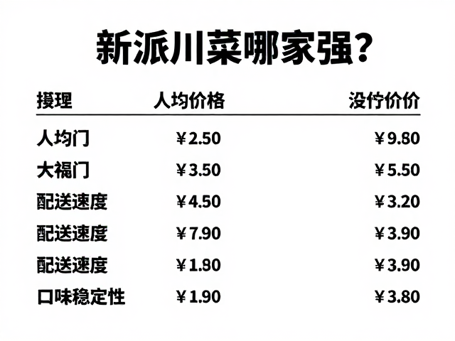 新派川菜哪家强？对比人均价格、配送速度与口味稳定性