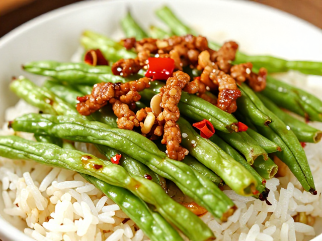 干煸四季豆配米饭，肉丝要细长！川西坝子风味酸辣麻香教程