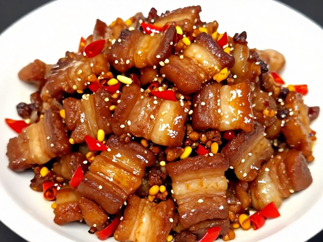 短视频菜谱教学，泡椒剁碎烧肉，料酒去腥关键，断生即出锅