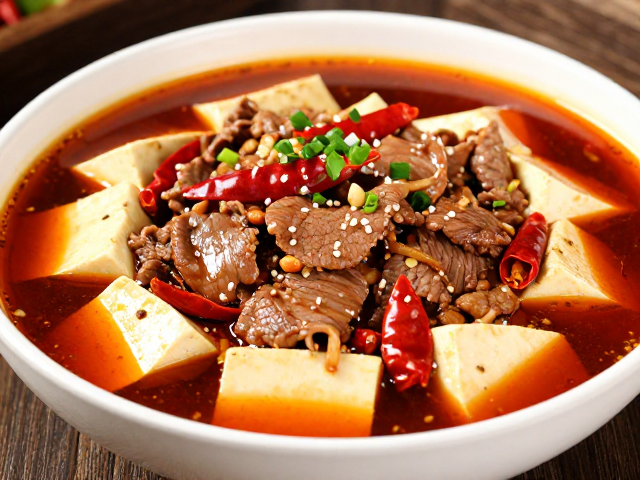 巴蜀家常菜水煮牛肉，少放味精鸡精，干辣椒增色，豆花回锅煸出椒麻香