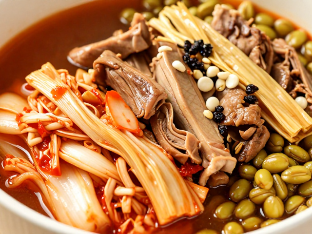 泡菜酸香适中，腐竹鸭肉焯水去腥，田螺白蔻提鲜，豆豉豇豆炒出家常味