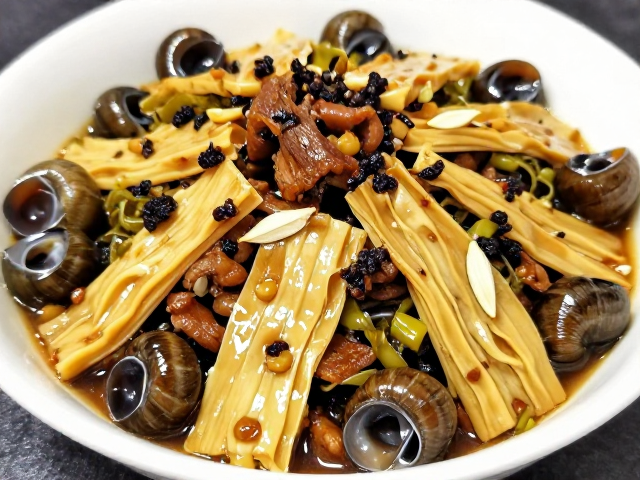 腐竹鸭肉炖田螺，豆豉豇豆提鲜，白蔻去腥，酸菜泡菜酸香适中更入味