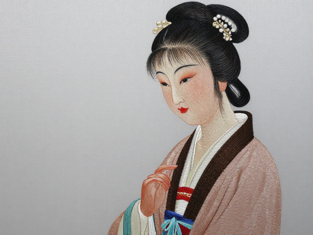 镇湖苏绣屏风，劈丝技艺精微，人物神态逼真传神