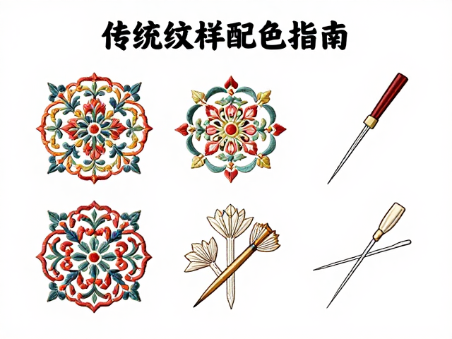 传统纹样配色指南，锁绣新手必看的描稿笔与针法搭配