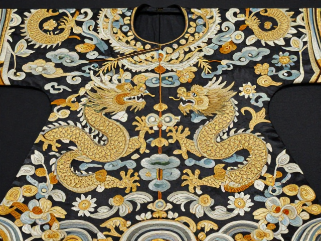非遗堆绫绣技法，贴绫与布贴装饰演变，金银点缀服饰补花中的龙凤纹样