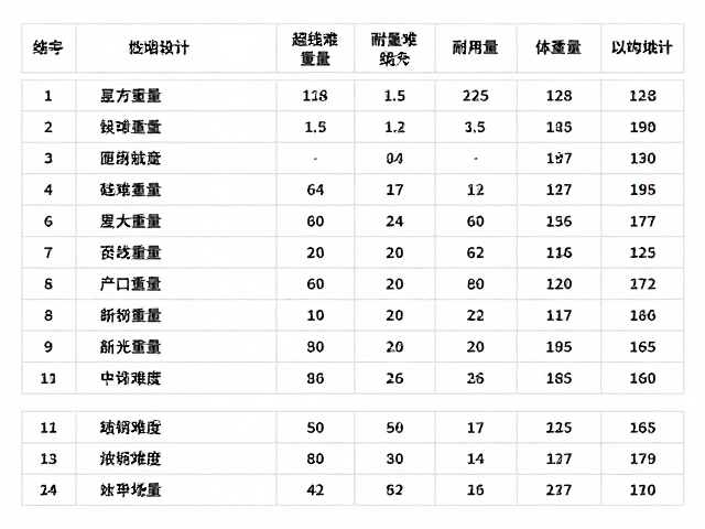关键装备的耐用性与重量数据参考