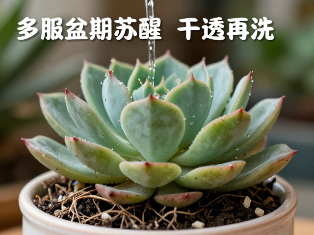 多肉服盆期浇水误区，干透再浇，底部老叶消耗属正常