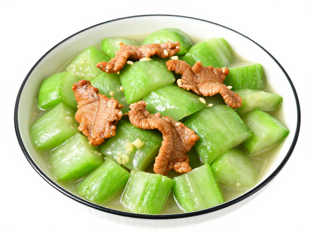 蒜香肉片烩丝瓜：荤素搭配的营养平衡