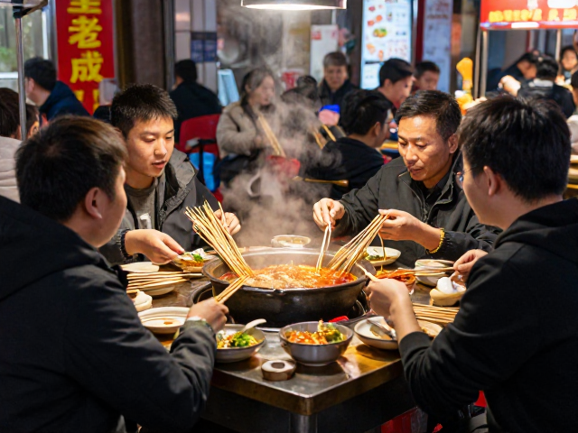 家族经营串串摊，错峰就餐攻略，避开人流吃遍地道美味