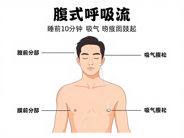 腹式呼吸正确方法，吸气腹部自然鼓起，睡前10分钟深度放松助眠