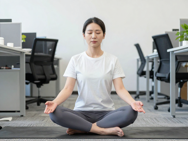 办公室午休舒缓瑜伽，方块呼吸法，工位间隙快速解压放松
