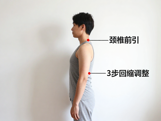 颈椎前引靠墙站立自测，高血压慎做后弯，3步回缩调整