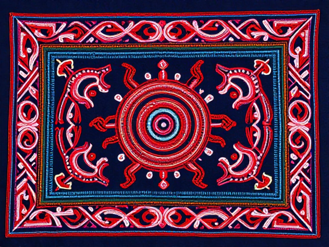 手工侗绣民俗收藏，构图饱满对称，解读侗族图腾寓意