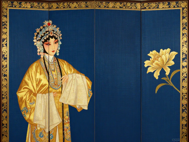蓝金典雅盘金绣屏风，复刻戏曲服饰华丽装饰，点缀空间艺术格调