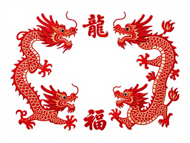 传统龙凤刺绣纹样，曲线转折流畅的节庆装饰美学
