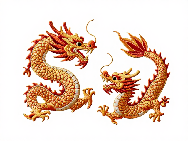 龙凤刺绣设计素材，曲线转折流畅，打造高端礼品摆件灵感
