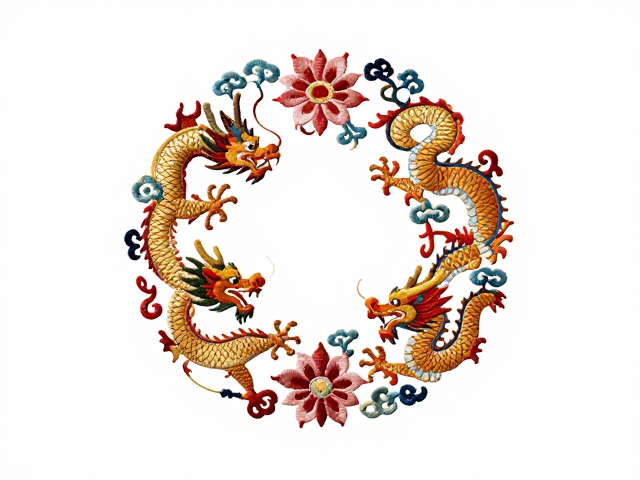龙凤刺绣团花挂画，收藏价值高，古典纹样雅致