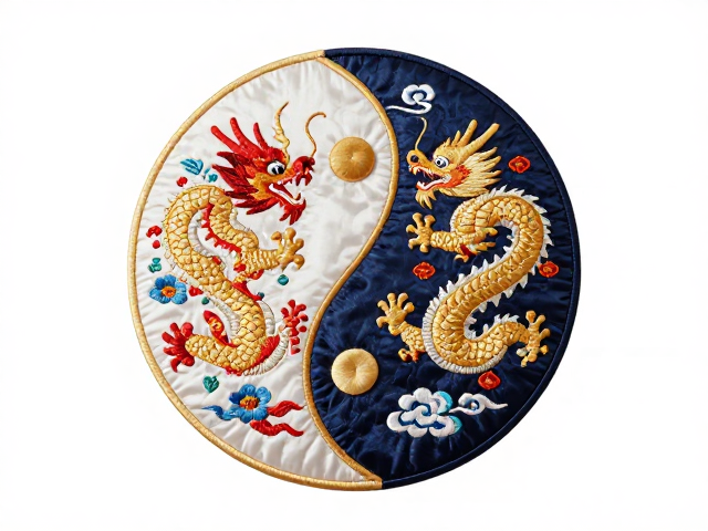 龙凤刺绣礼服纹样，阴阳和合礼品摆件，寓意吉祥的国潮臻选
